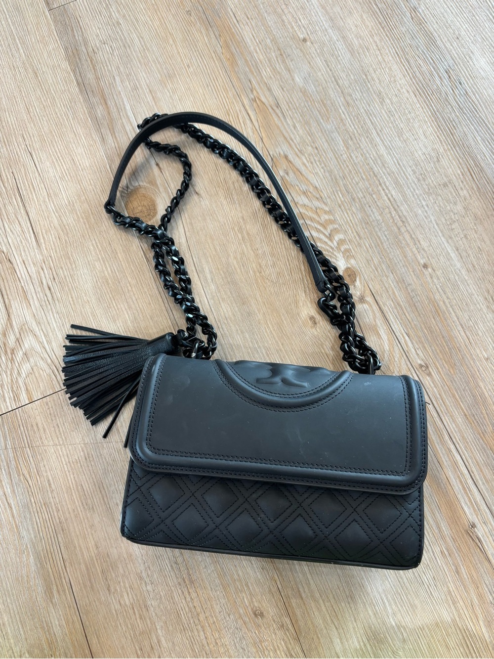 Tory Burch Black Fleming Quilted Crossbody with Tassel